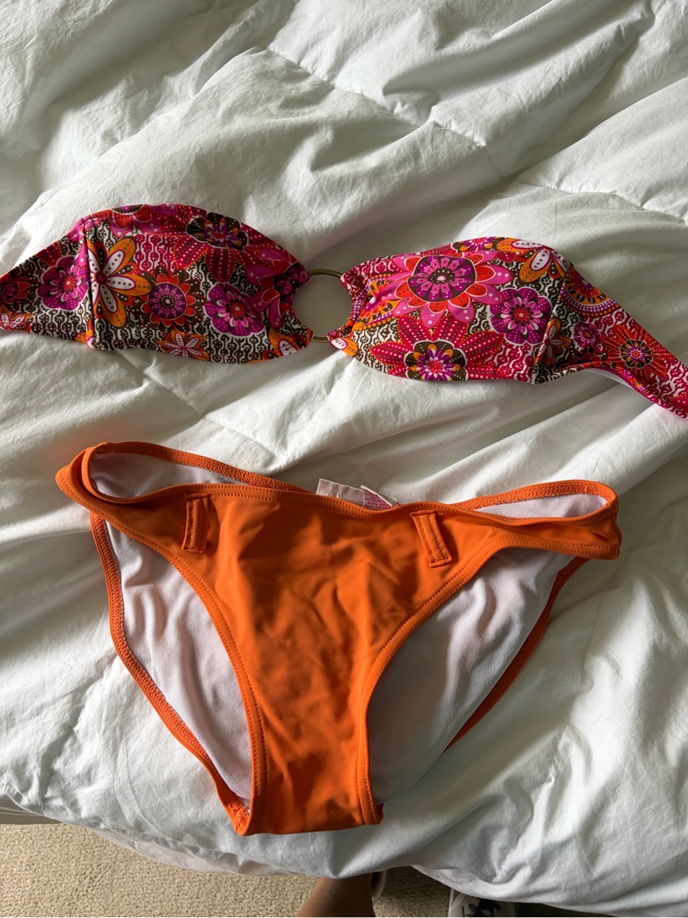 Target Pink Floral Bandeau Top with Orange Bikini Bottom